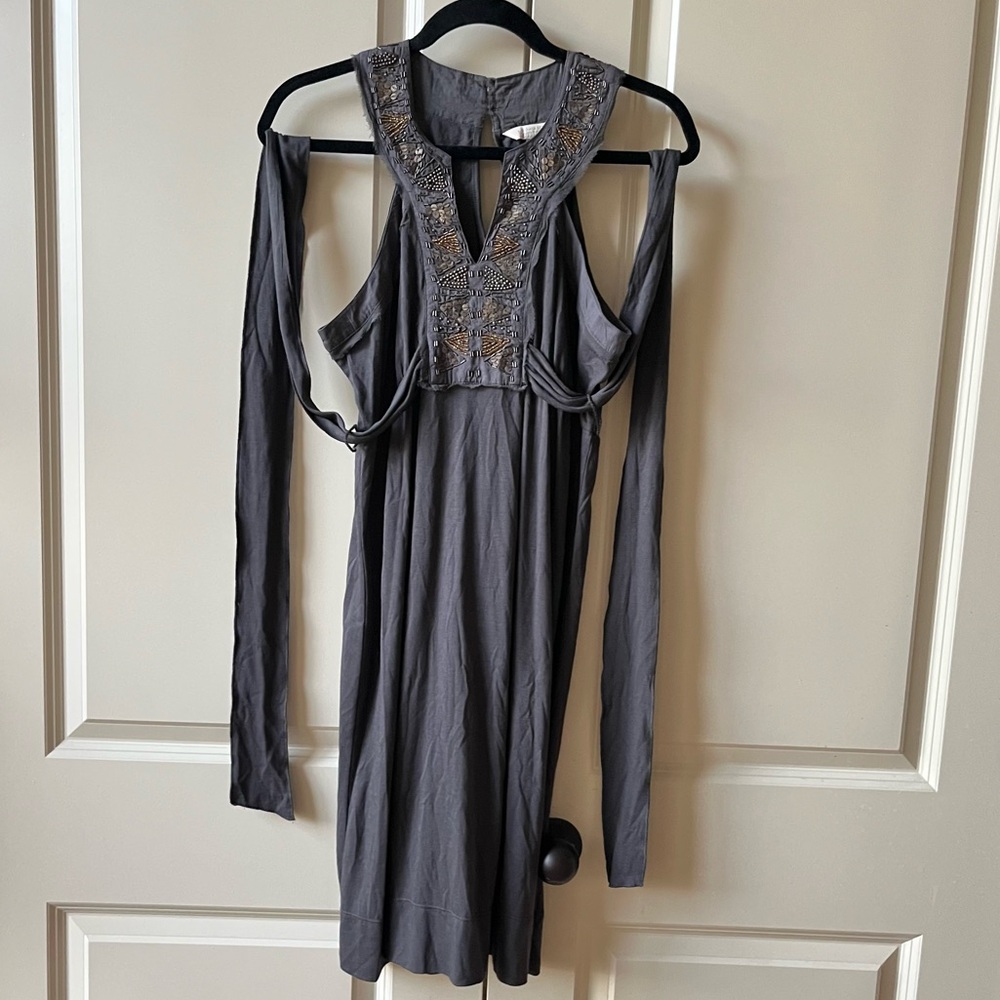 Banana Republic Heritage belted sleeveless dress bejeweled neckline in Gray